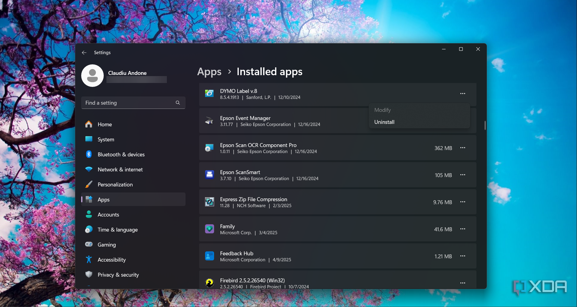 Uninstalling an app using Windows 11 Settings