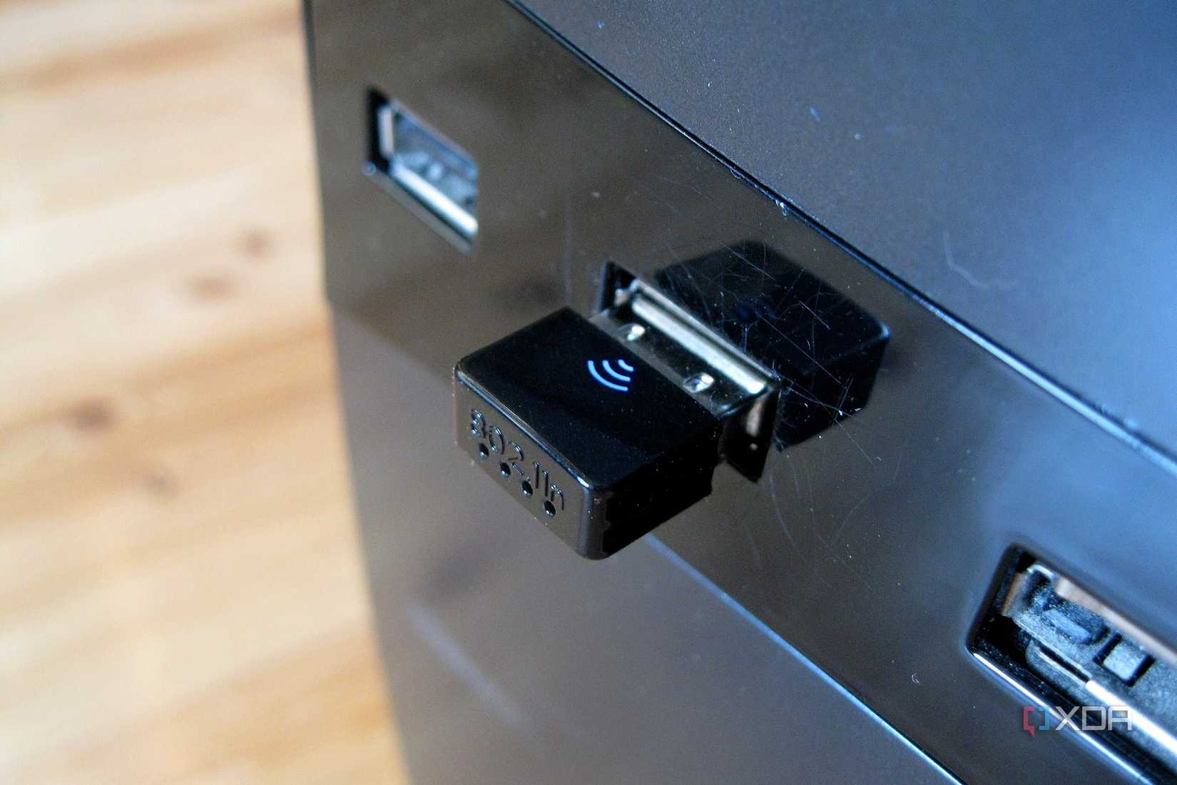 A USB Wi-Fi dongle attached to a computer