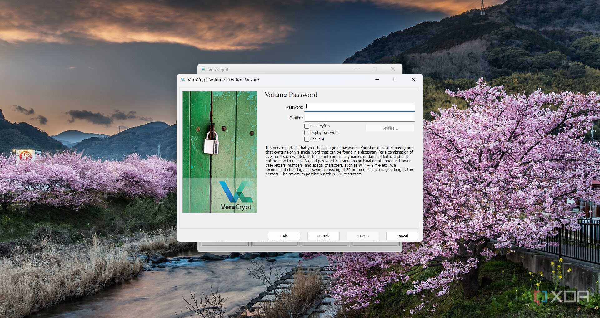 Screenshot of prompt to create a password for volume in VeraCrypt