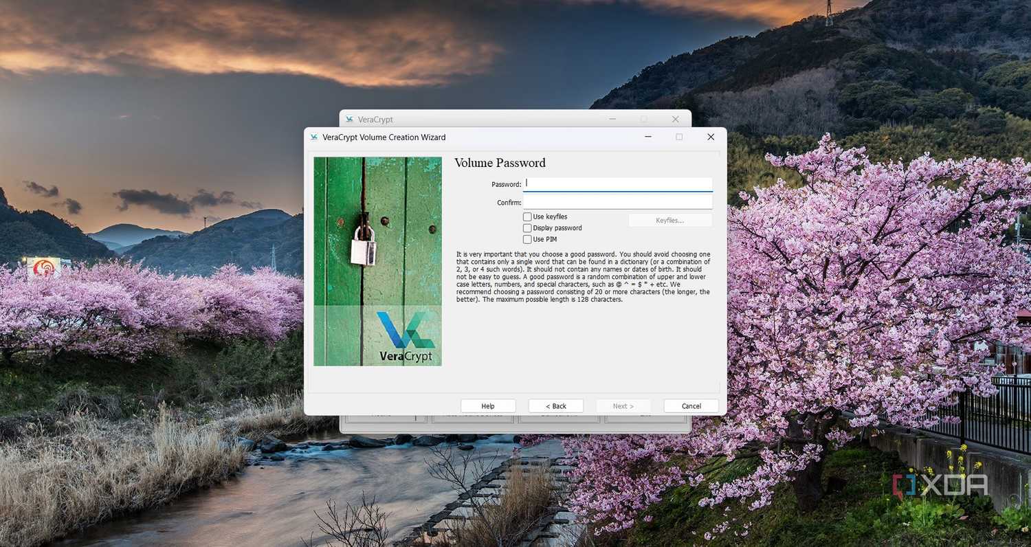 Screenshot of prompt to create a password for volume in VeraCrypt