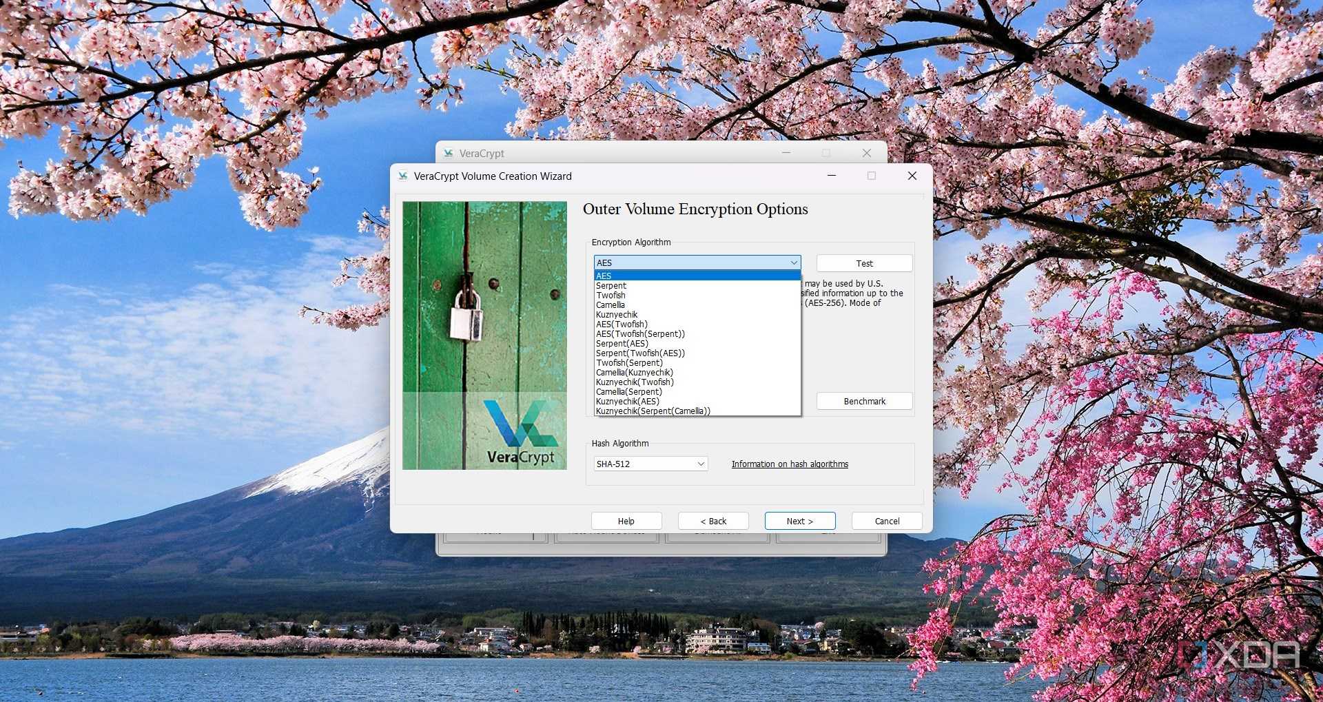 Selecting the encryption algorithm in VeraCrypt