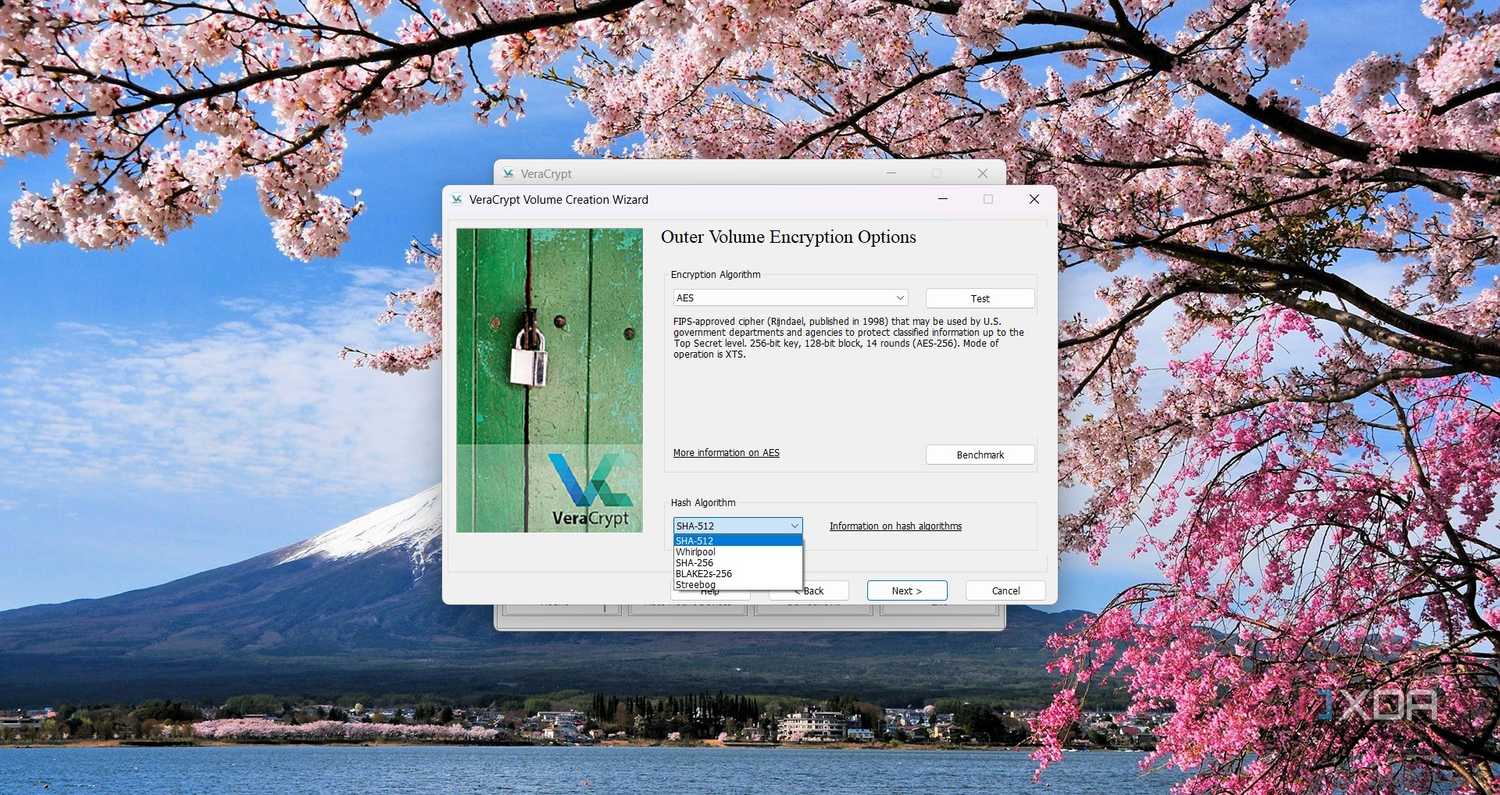 Selecting the encryption hash algorithm in VeraCrypt