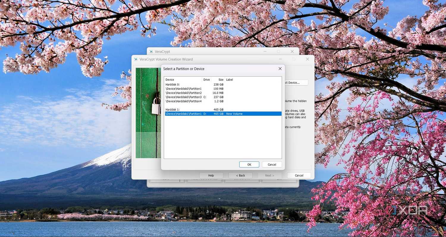 Selecting the hidden volume partition in VeraCrypt