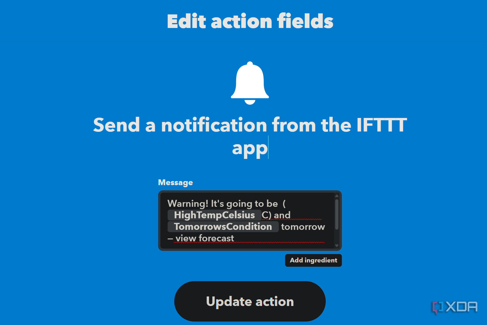 weather message action for ifttt