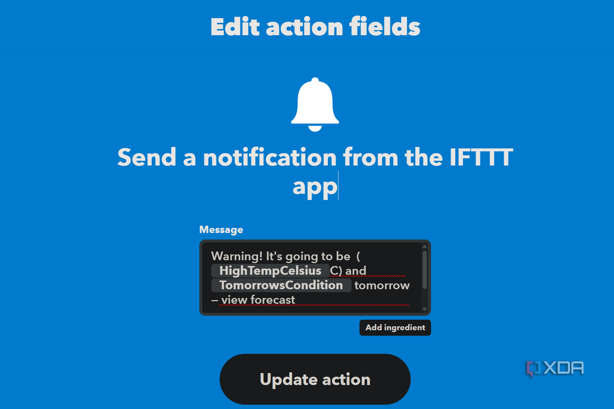 weather message action for ifttt