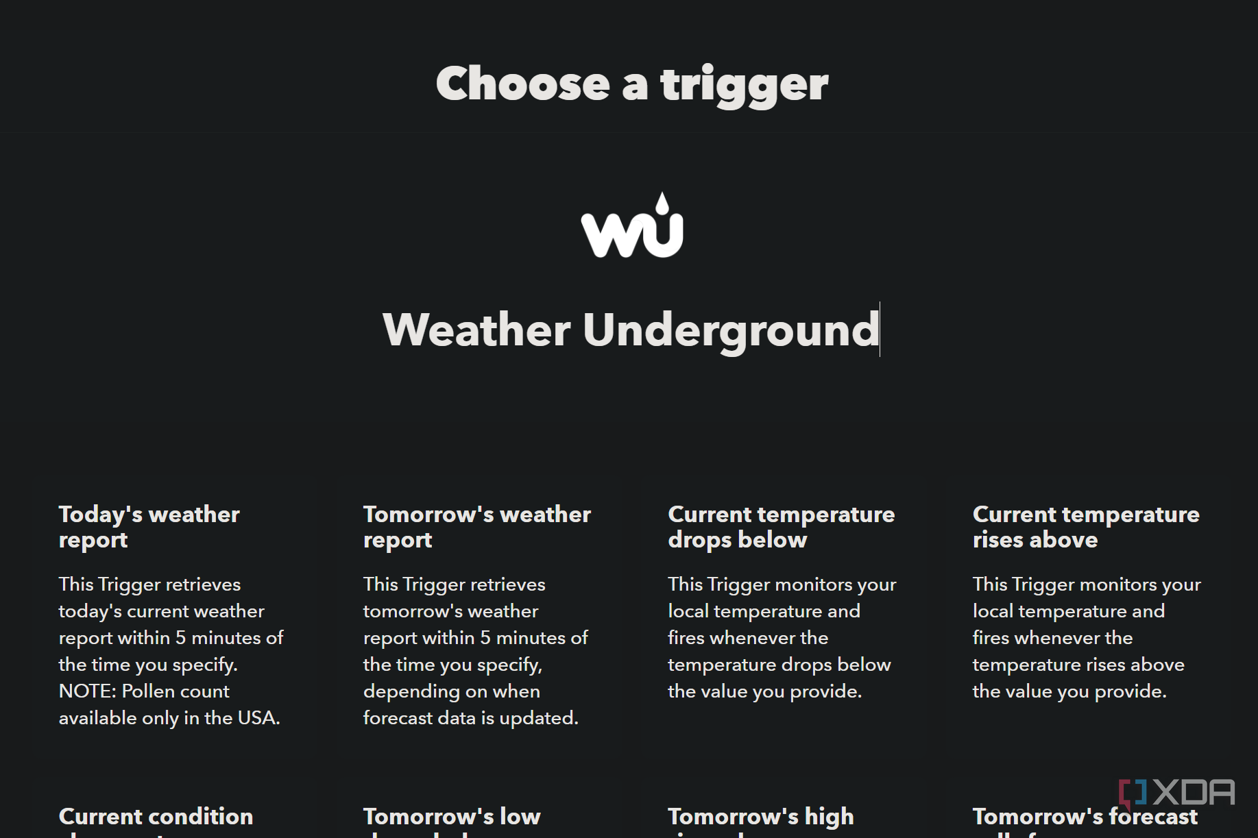 weather underground triggers on ifttt