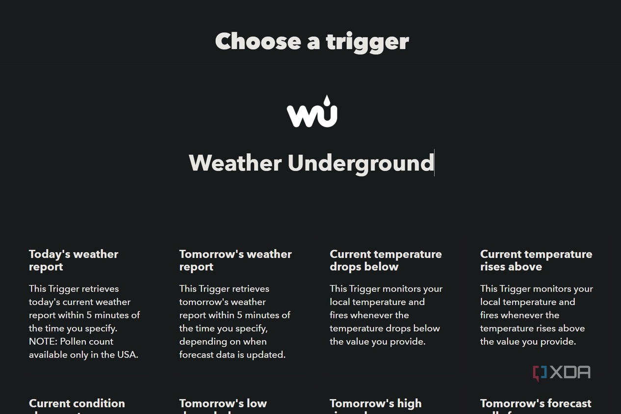weather underground triggers on ifttt