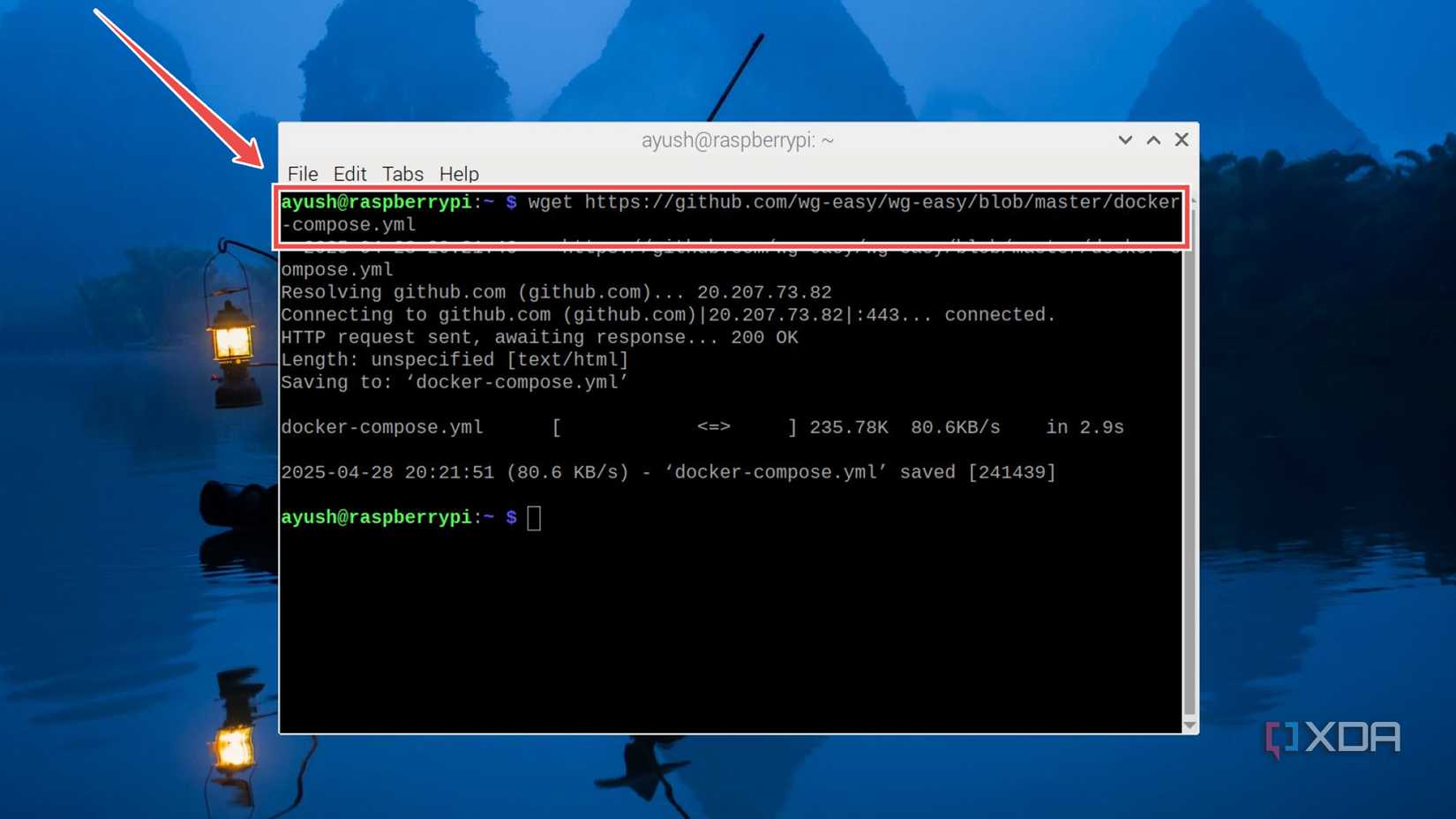 Downloading the docker-compose.yml file of wg-easy