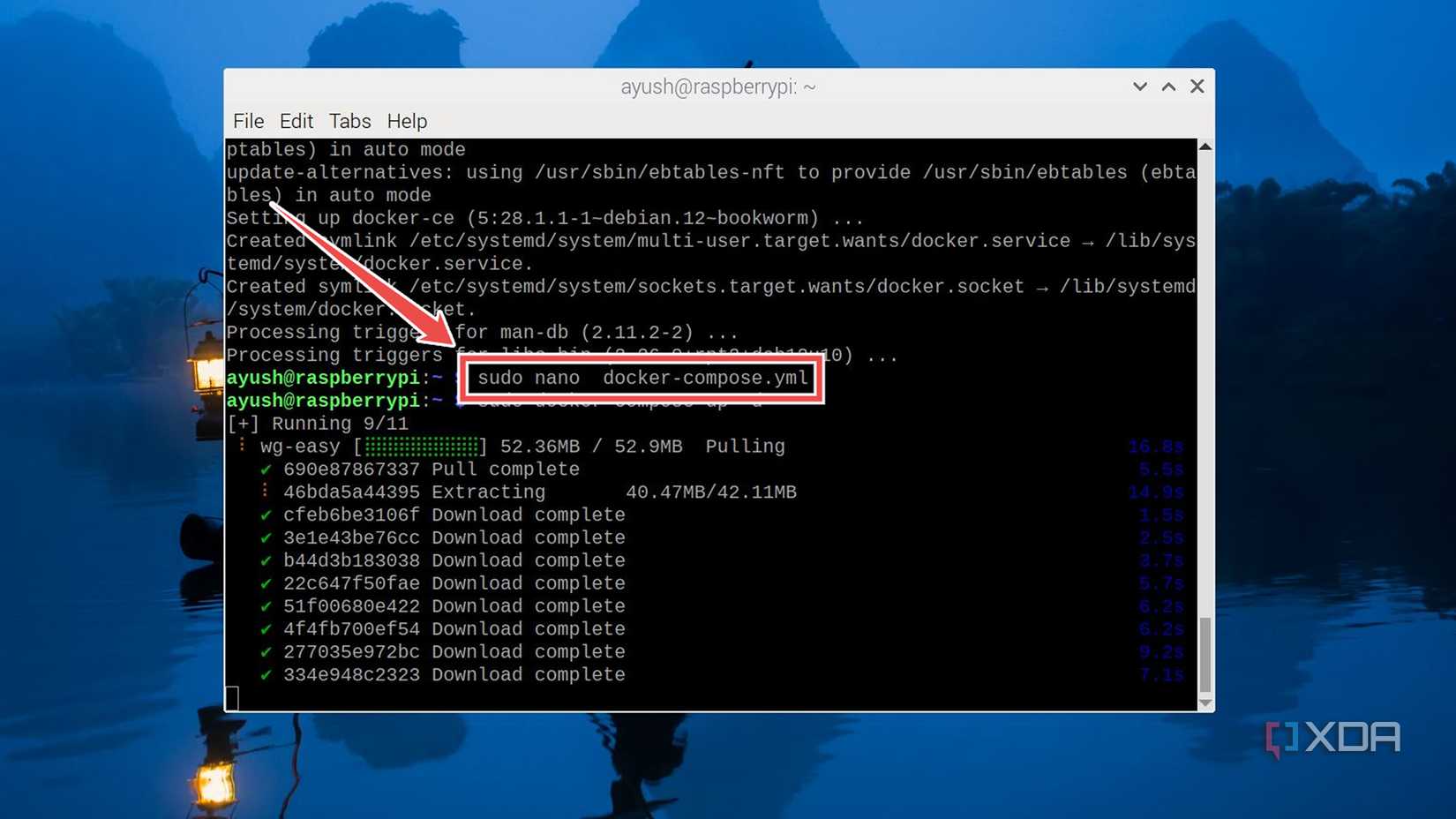 Modifying the docker-compose.yml file of wg-easy using the nano editor