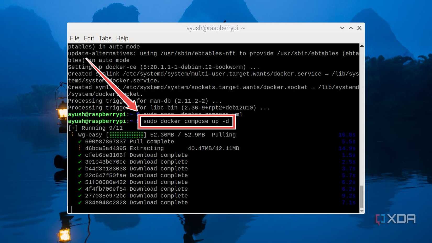 Running the docker compose up command