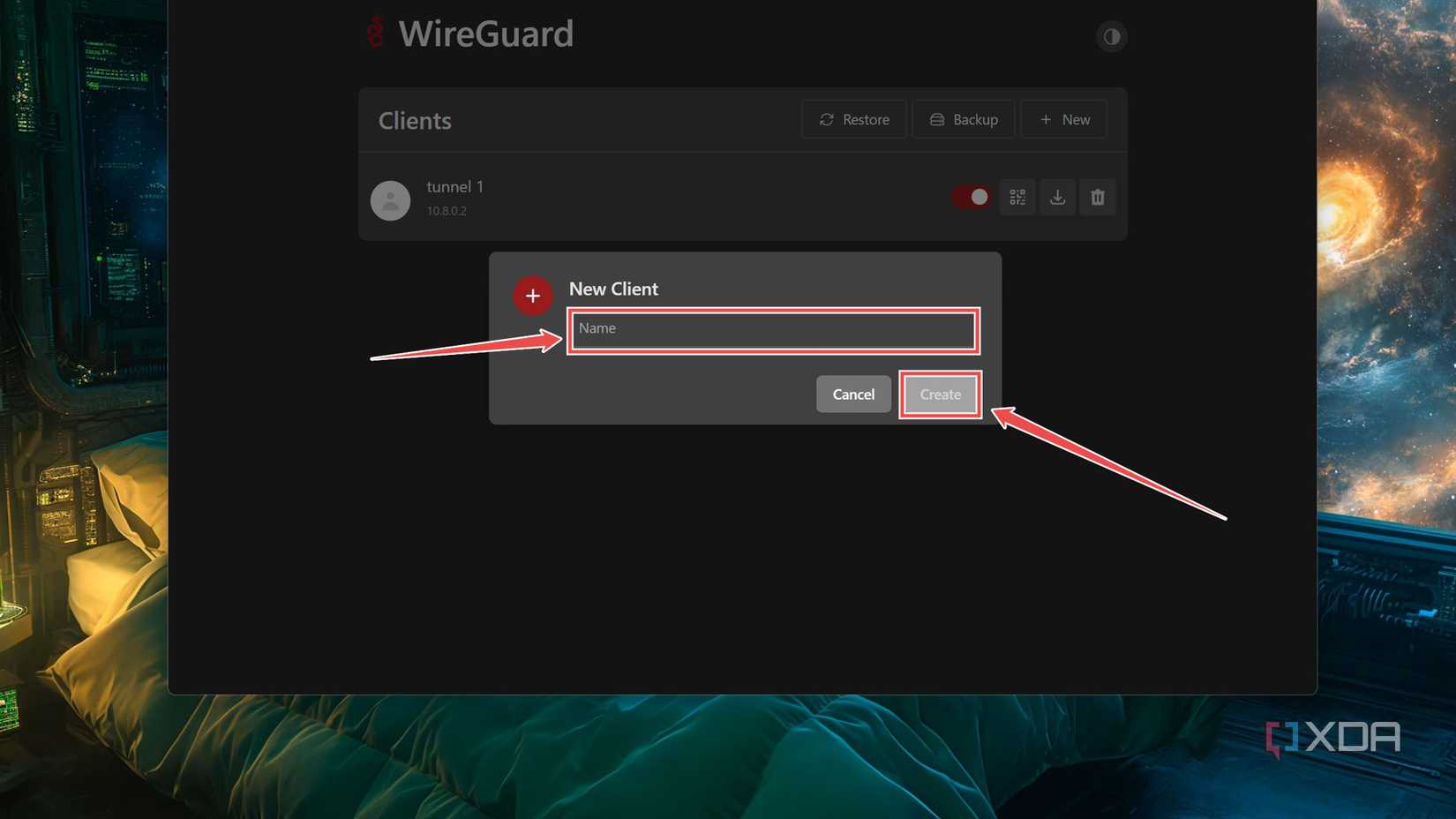 Entering a new Client's details inside WireGuard