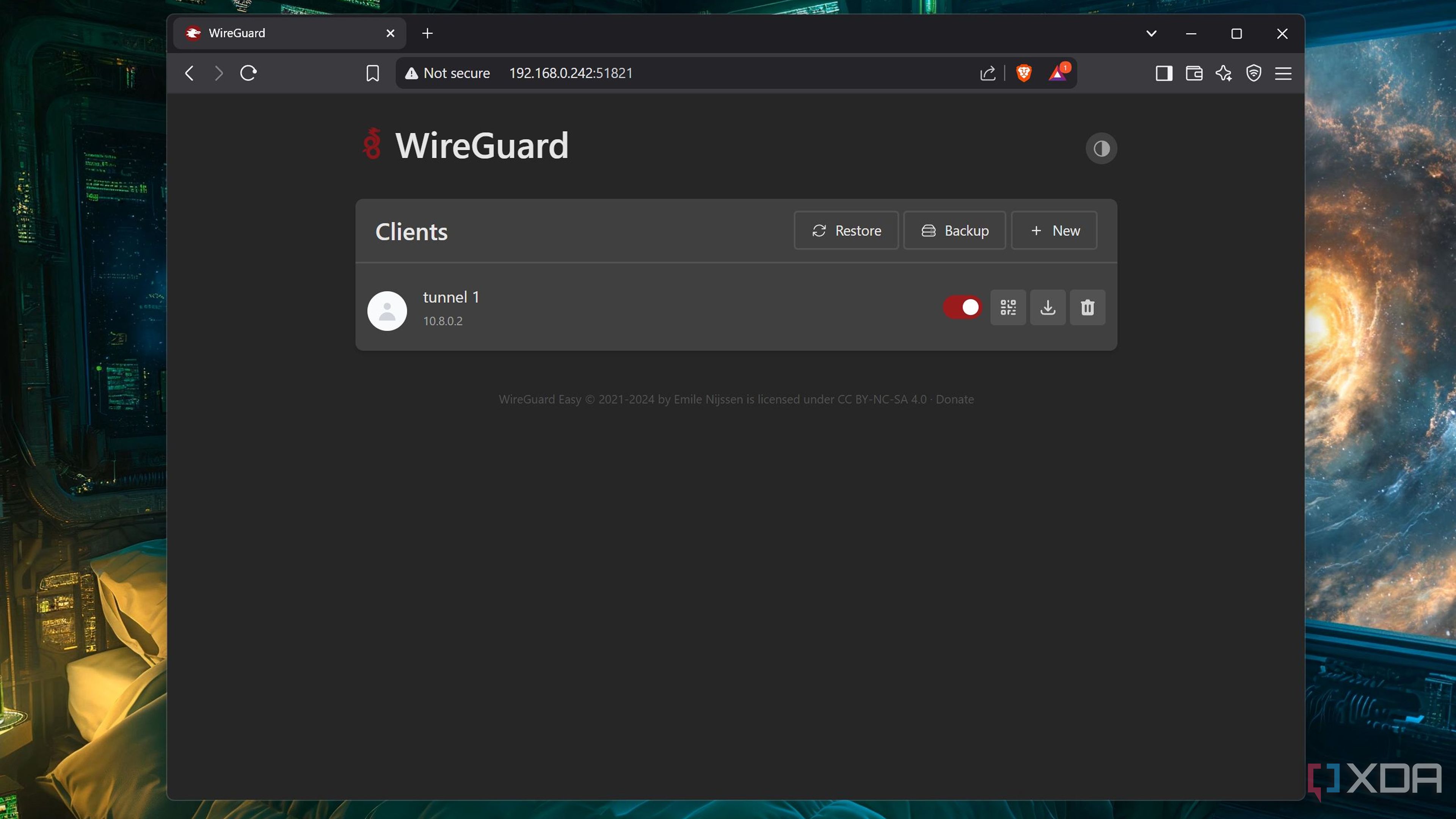 The wg-easy daashboard