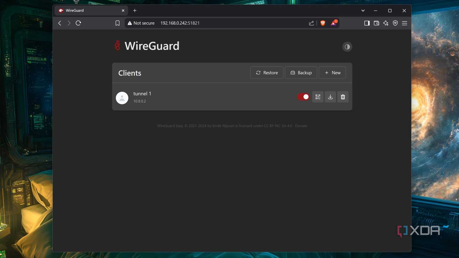 The wg-easy daashboard