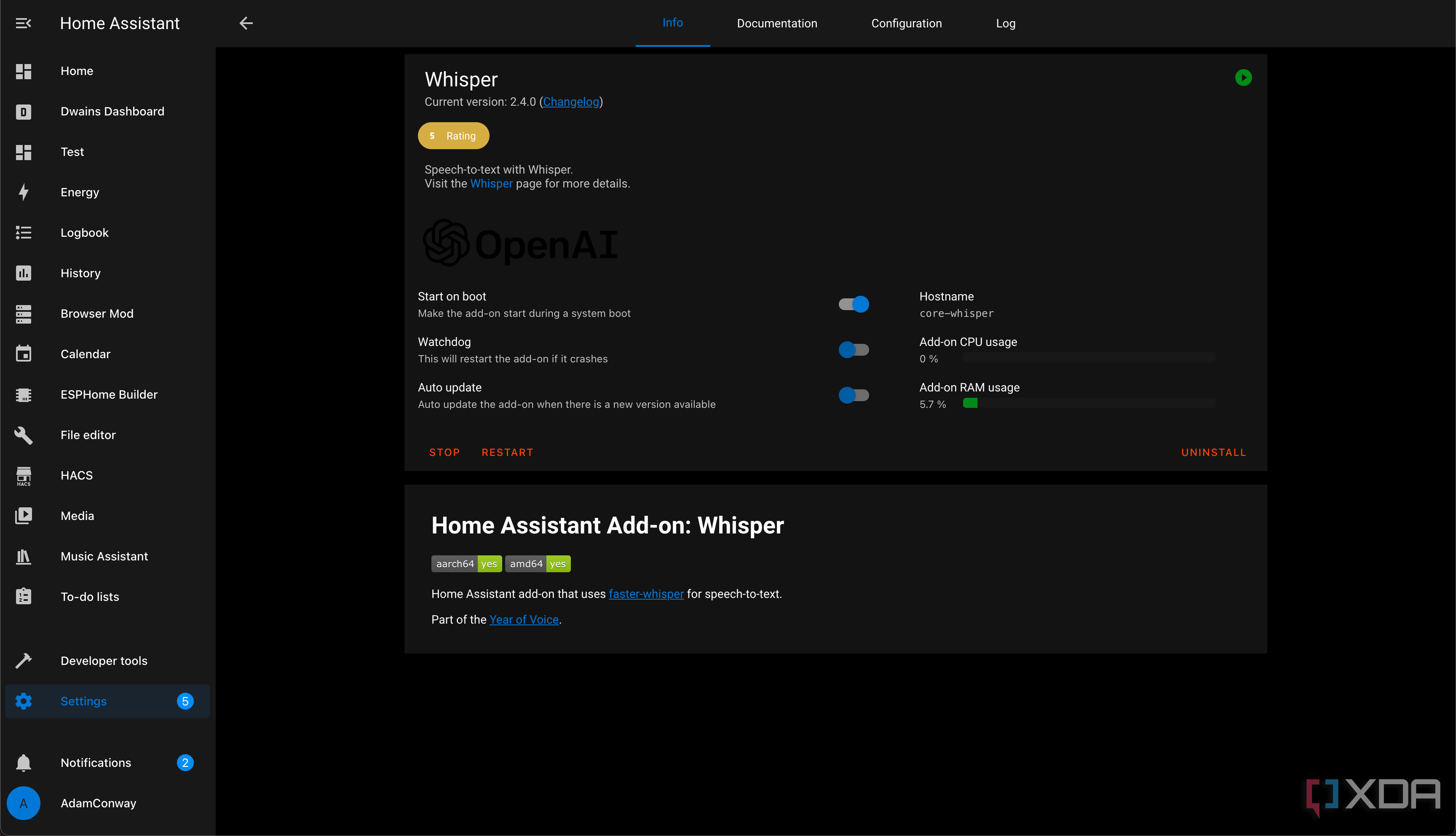 whisper home assistant add-on