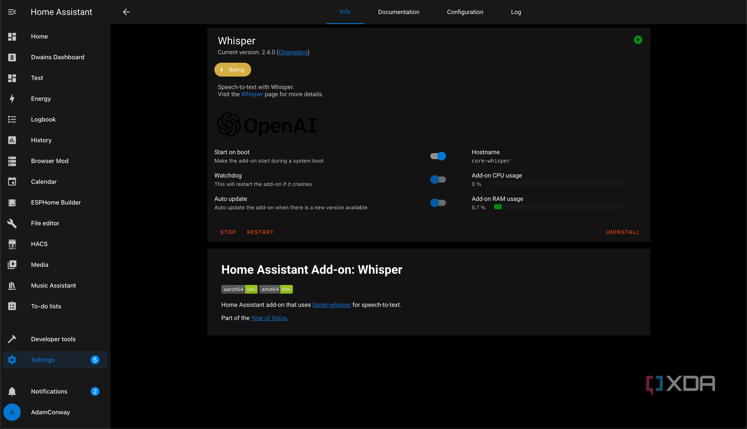 whisper home assistant add-on