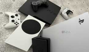 A collection of Playstation 5, Xbox Series X, a Nintendo Switch dock, and PlayStation 3 bundled together.