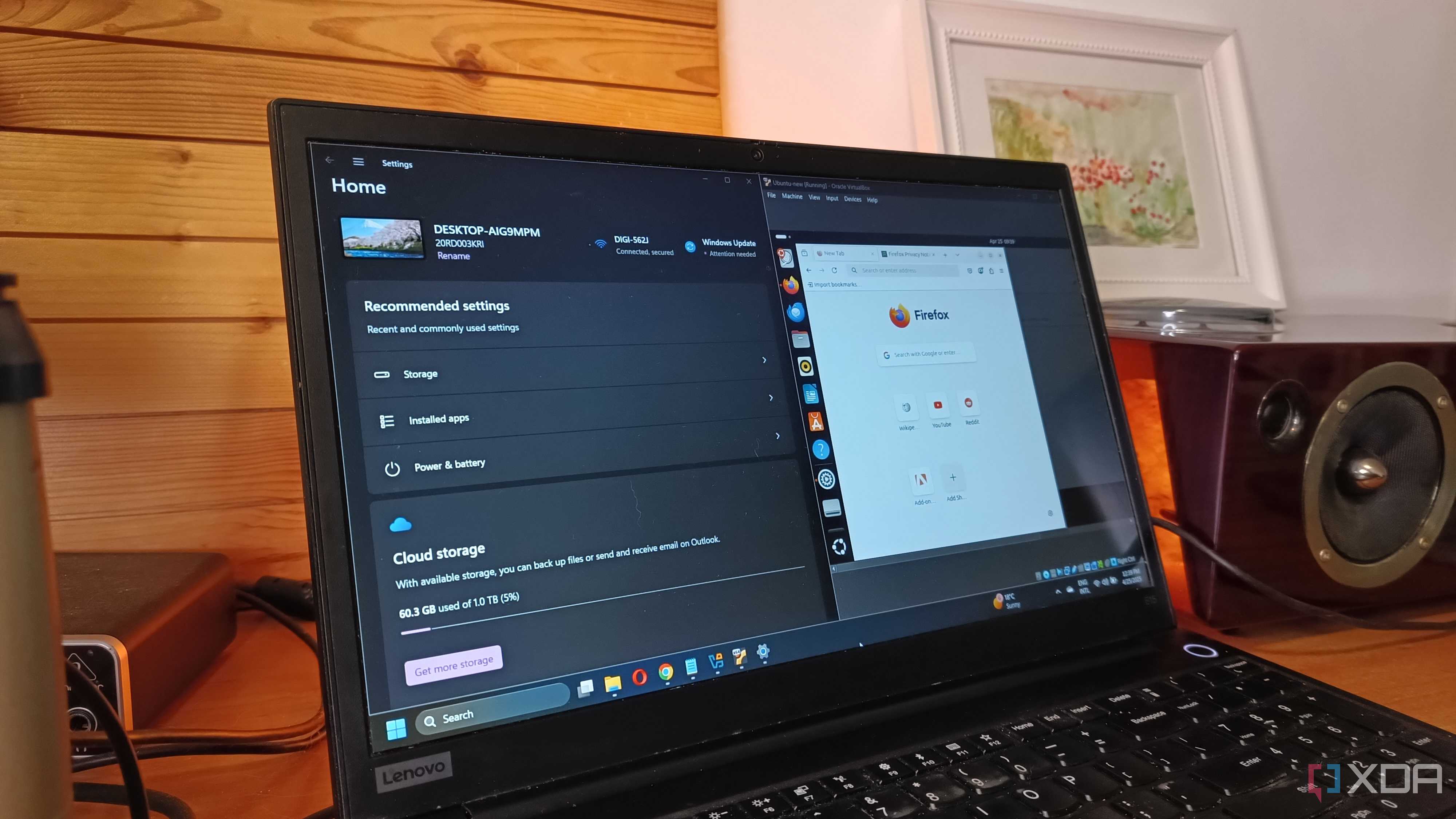 Laptop running Windows 11 and Ubuntu on a virtual machine