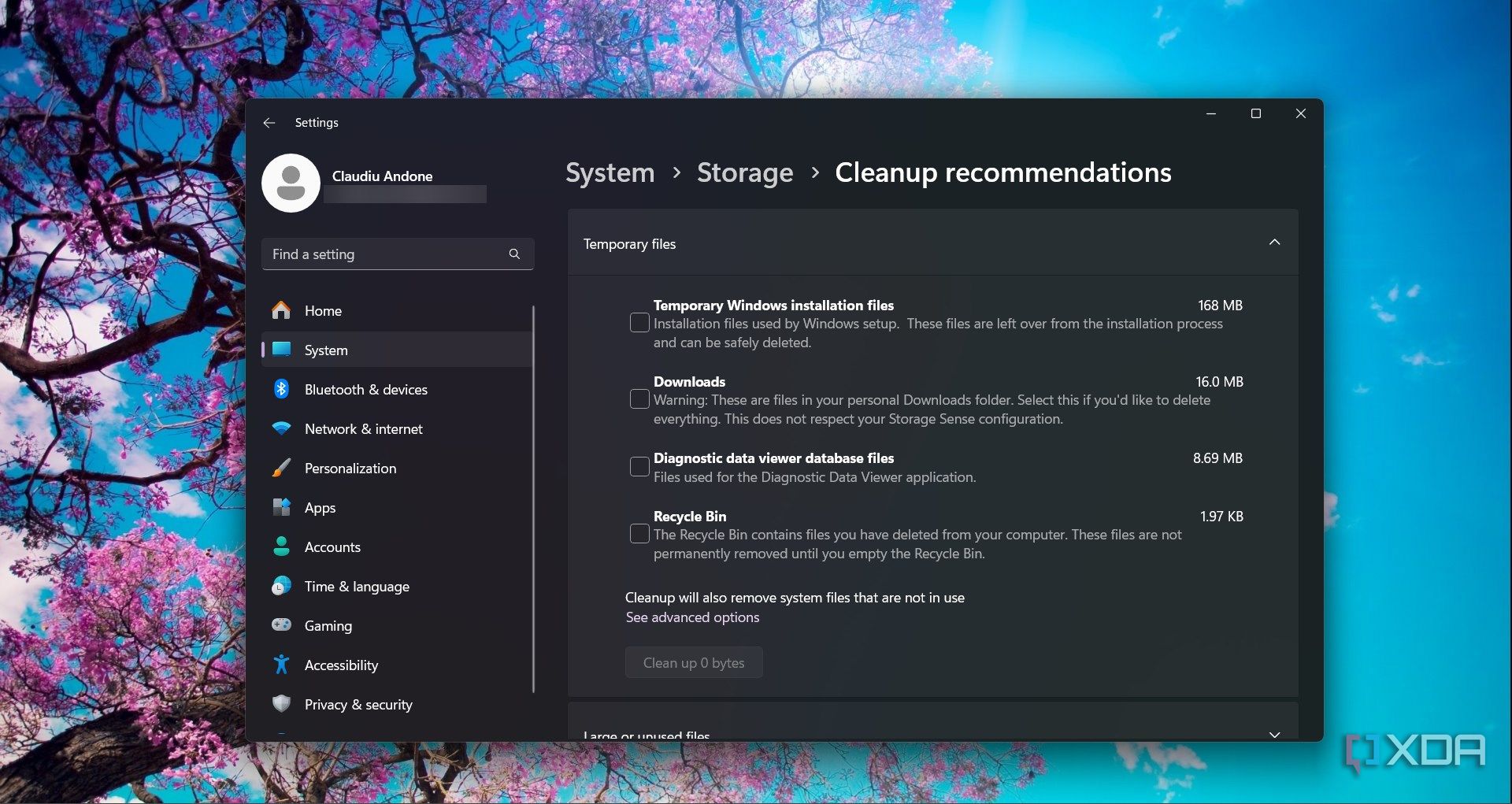 Checking the Cleanup-recommendations on Windows 11 Settings