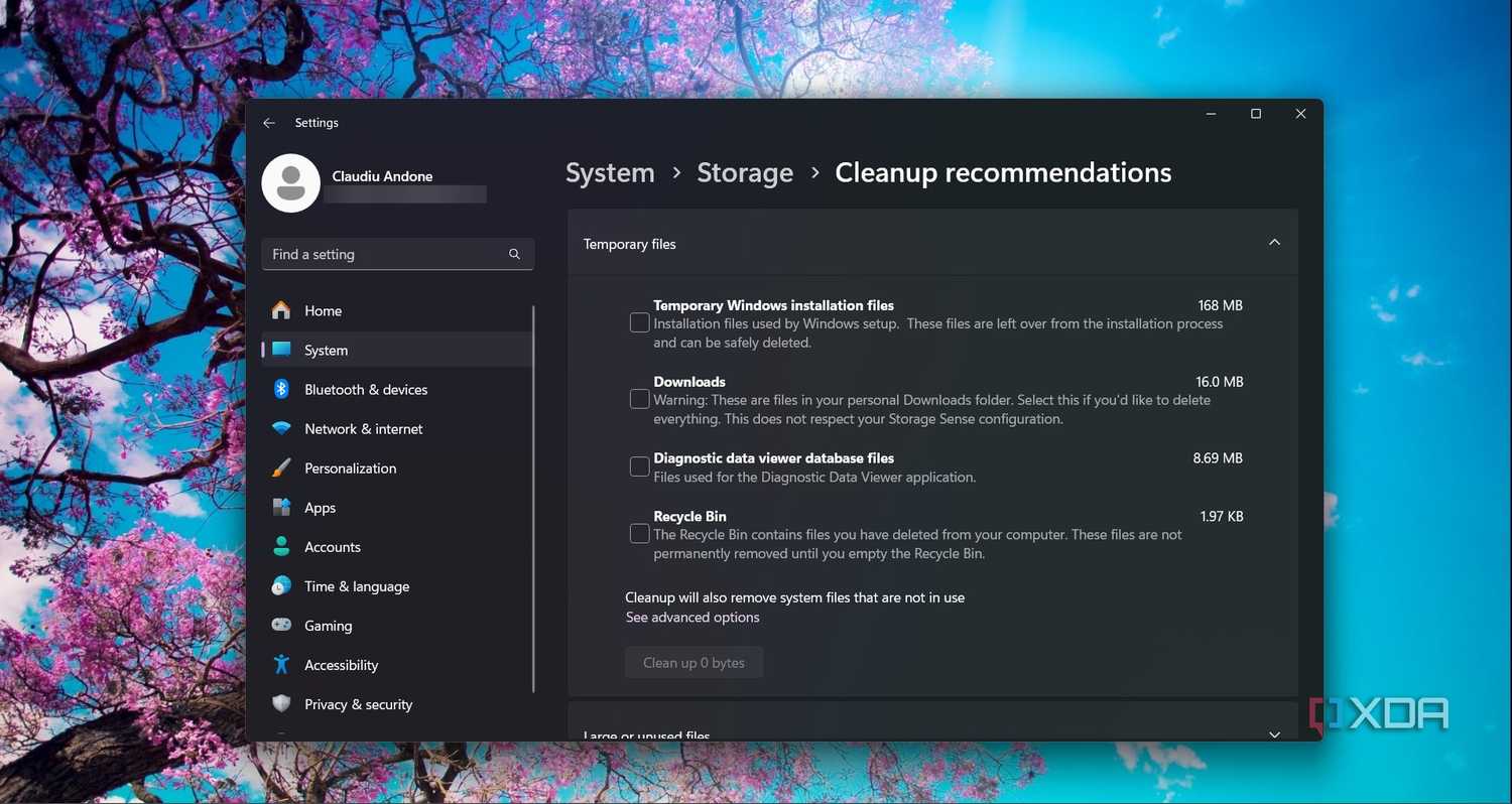 Checking the Cleanup-recommendations on Windows 11 Settings