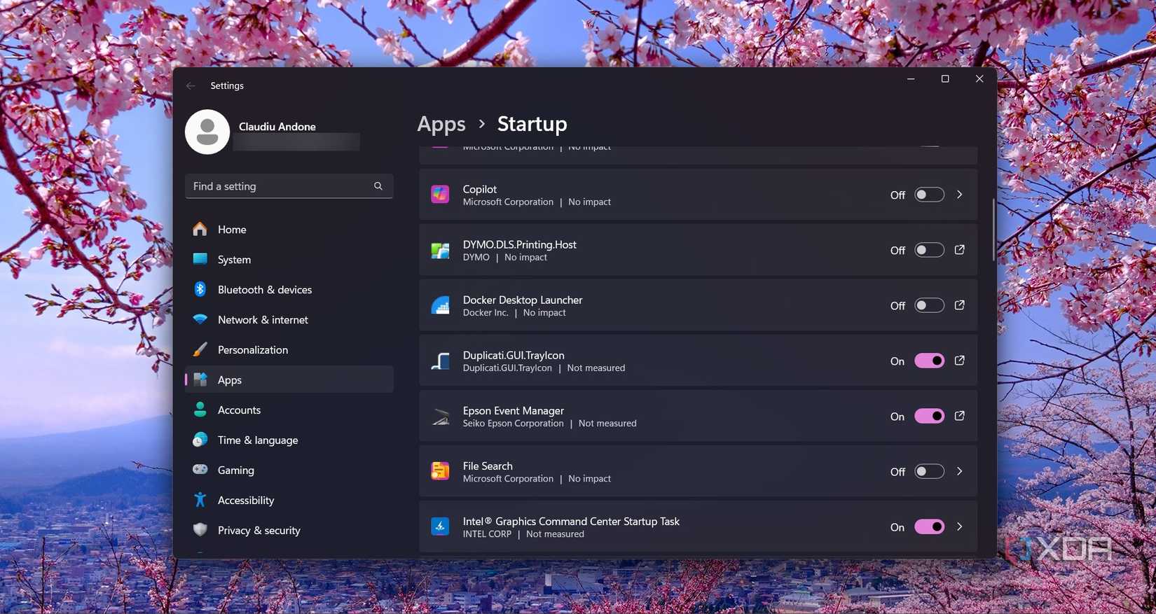 Disabling Startup apps in Windows 11 Settings