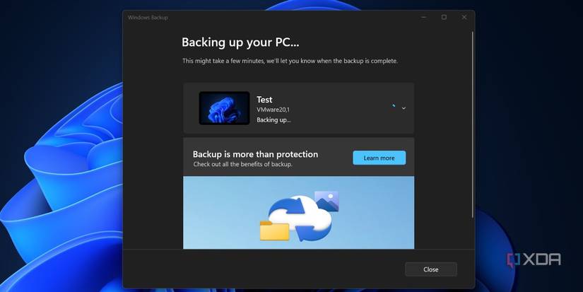 Screenshot of Windows Backup app in progress