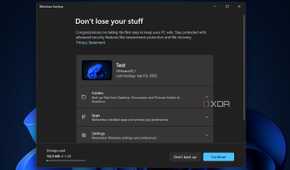 Screenshot of Windows backup app main page