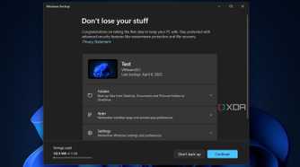 Screenshot of Windows backup app main page