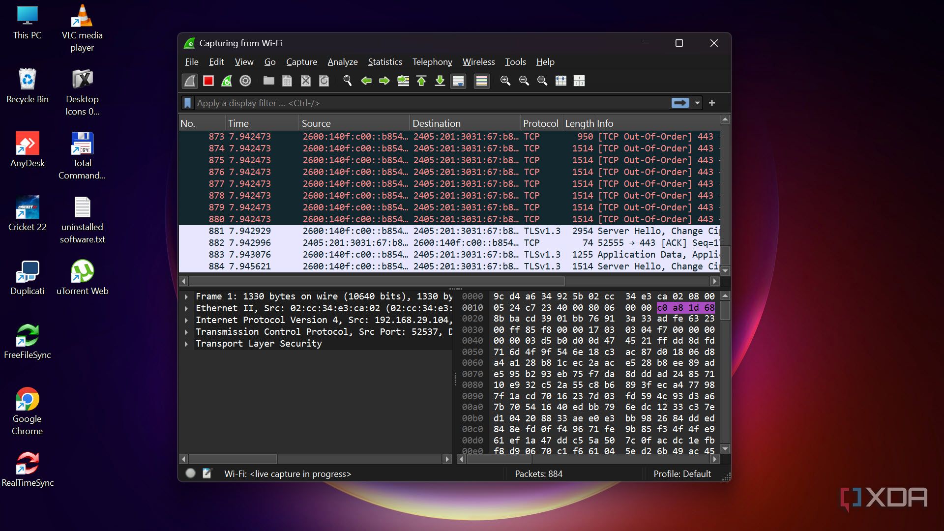 Wireshark capturing from Wi-Fi