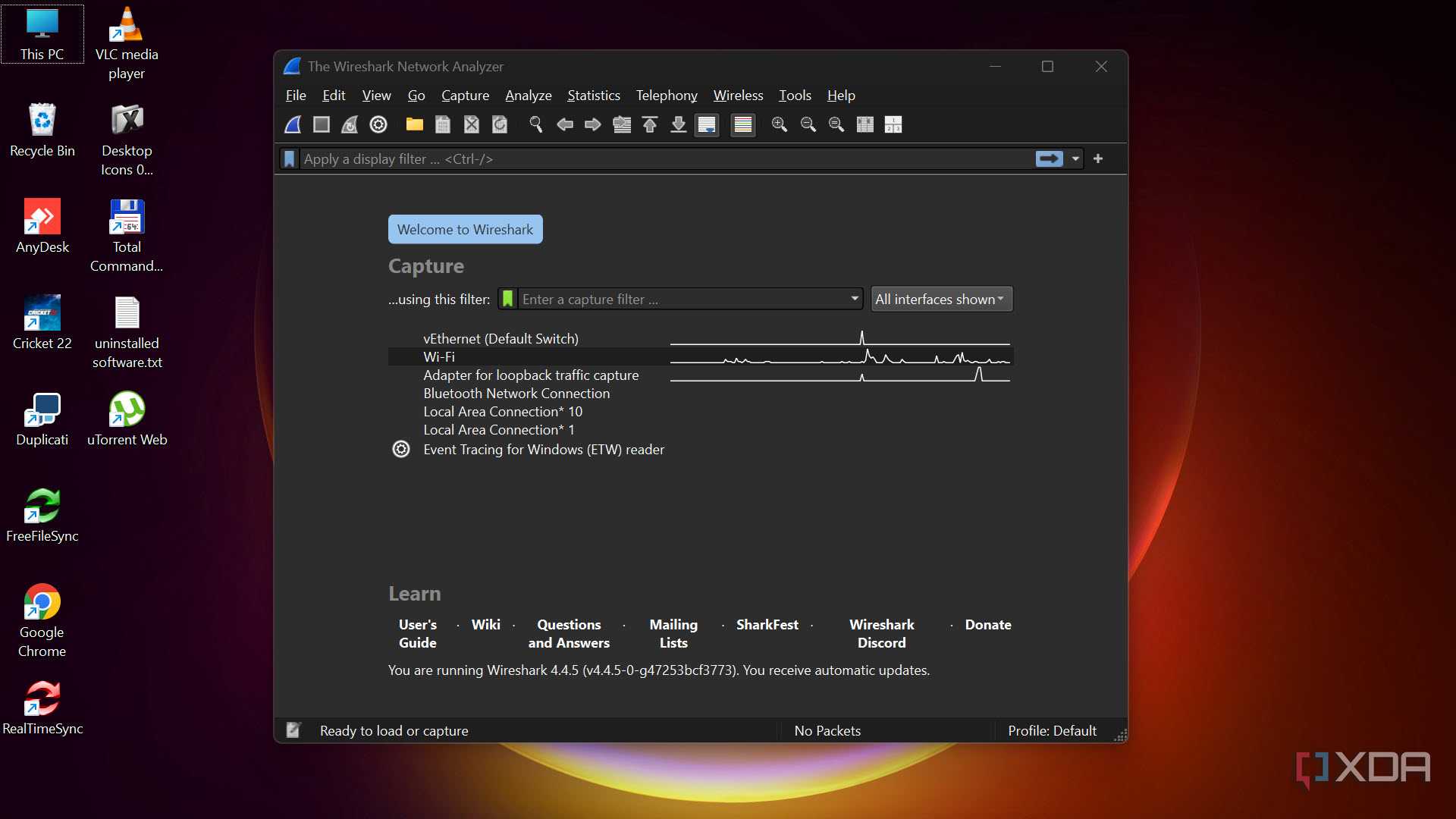 Wireshark welcome screen