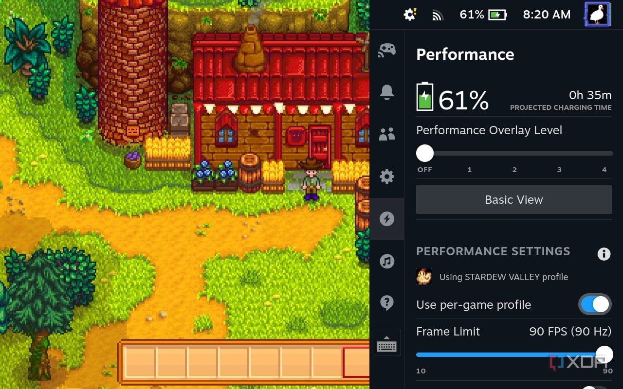 SteamOS 3's Per-Game Performance Profile feature, highlighted with Stardew Valley.