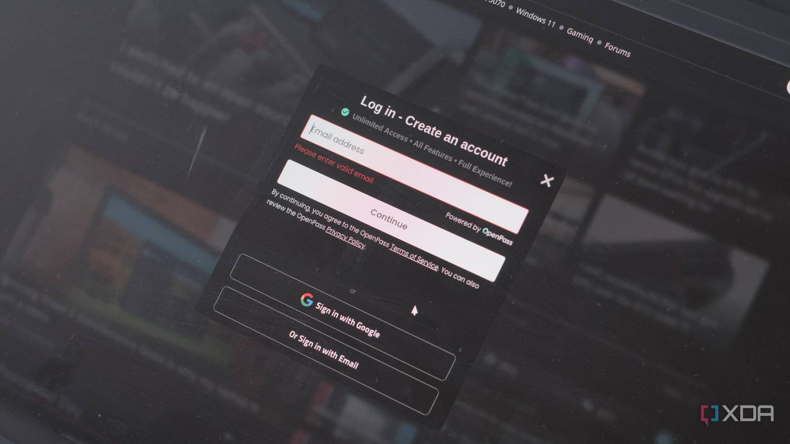 XDA login