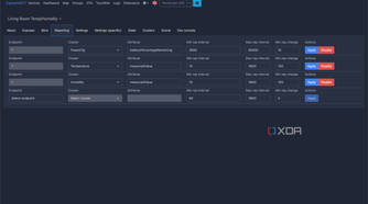 Screenshot of Zigbee2MQTT options for status reports of temperature sensor