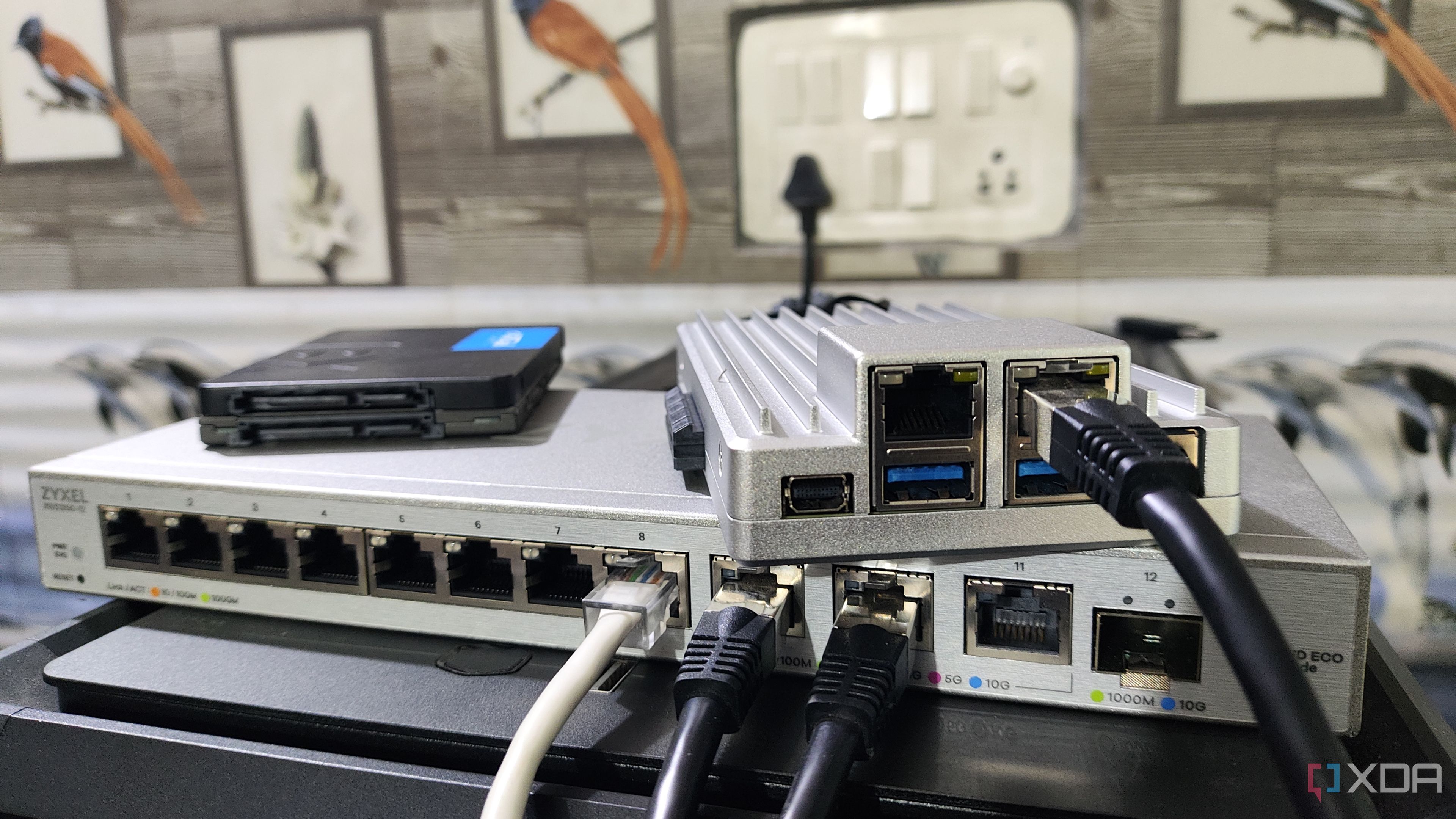 The ZimaBoard 2 resting on a switch