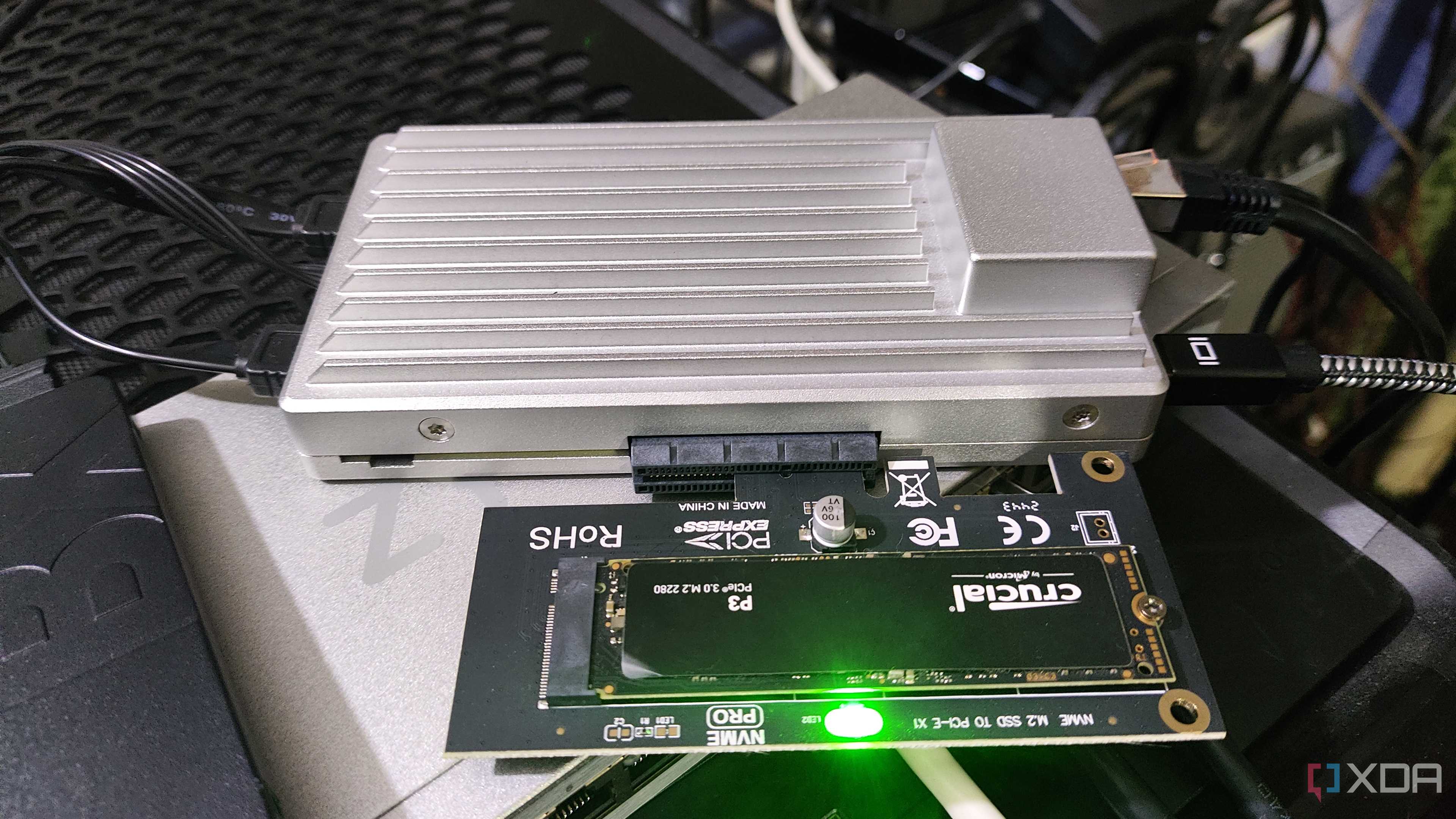 The ZimaBoard 2 connected to an NVMe SSD