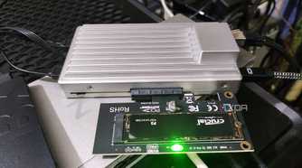 The ZimaBoard 2 connected to an NVMe SSD