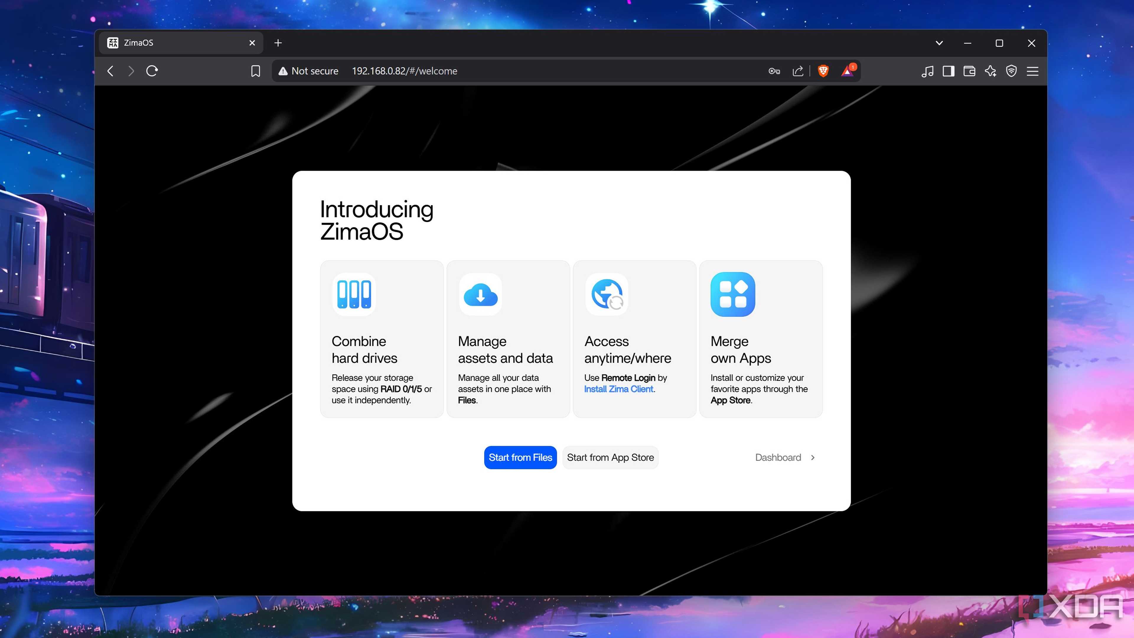 The ZimaOS welcome page