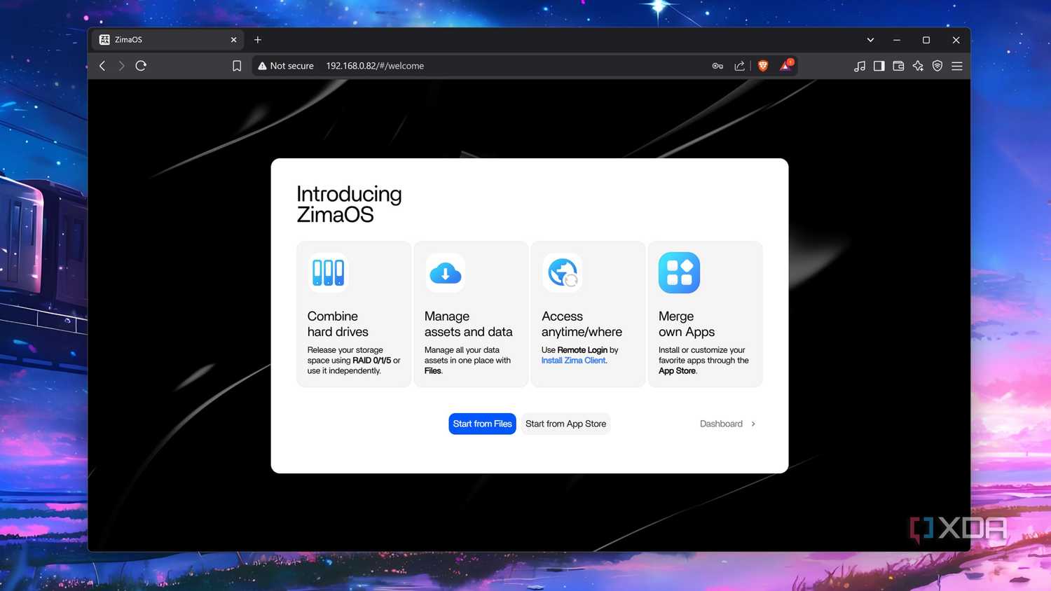 The ZimaOS welcome page