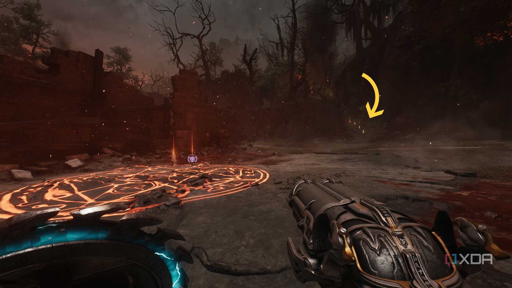 Arrow pointing to a gold trail in chapter 20 of Doom: The Dark Ages.