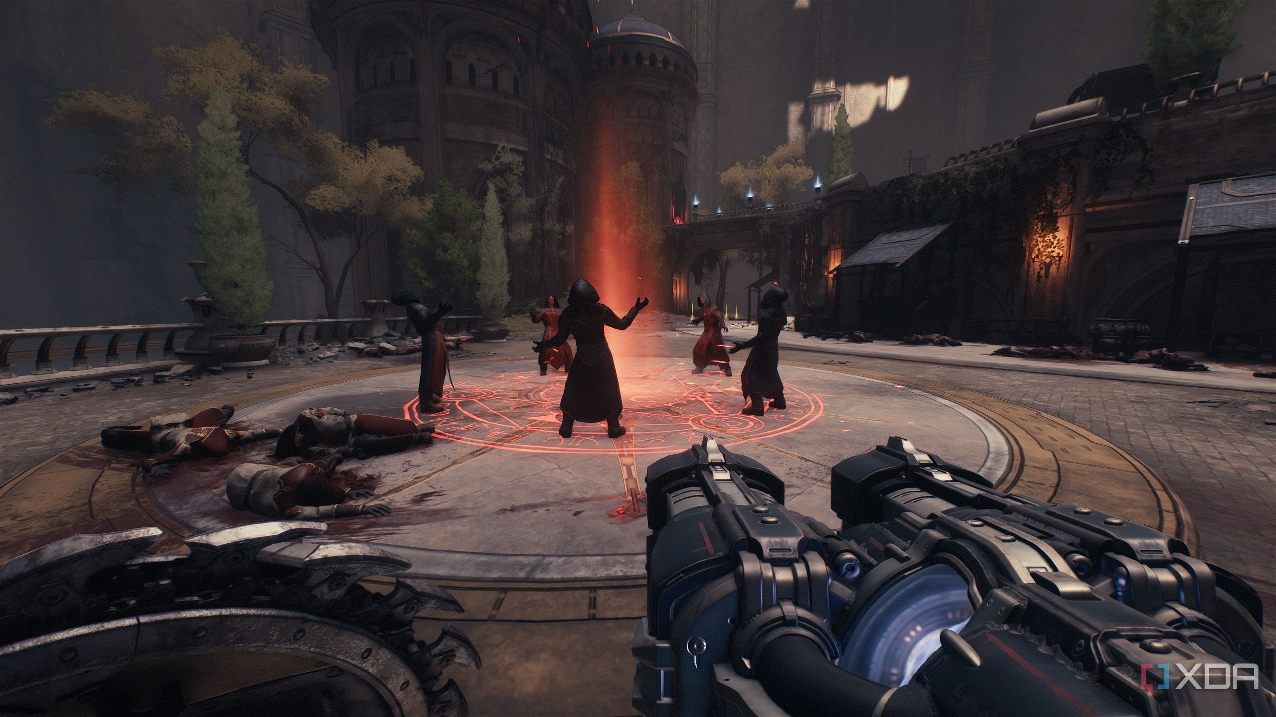 Demon cultists praying in a circle in Doom: The Dark Ages.