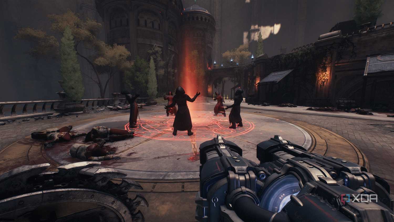 Demon cultists praying in a circle in Doom: The Dark Ages.