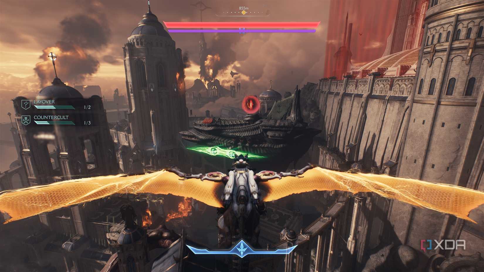 Serrat the dragon aiming at a Hell Carrier ship in Doom: The Dark Ages.