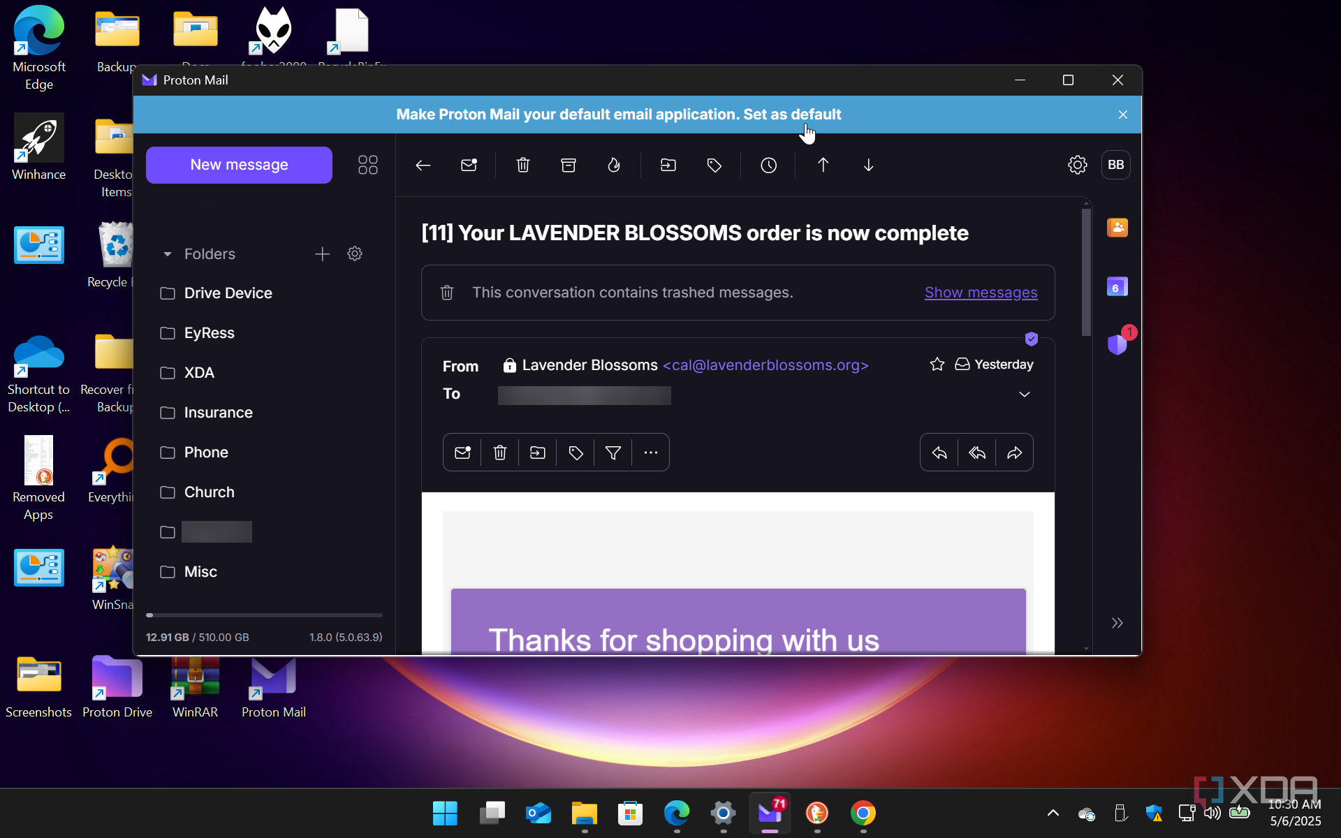 Shows setting Proton Mail as Default