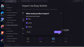 Shows selecting items to transfer Proton Easy Switch