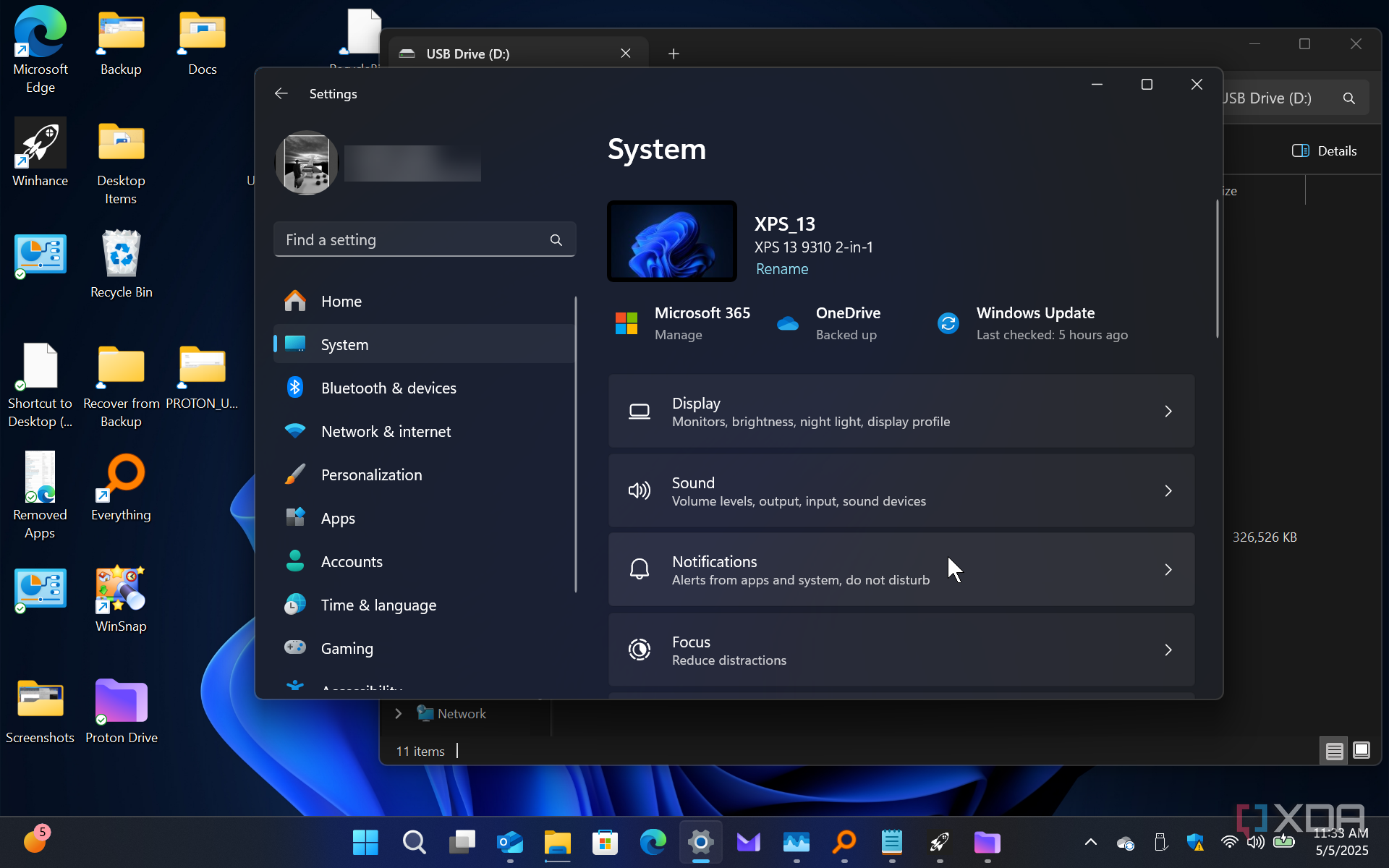 Shows system notification settings