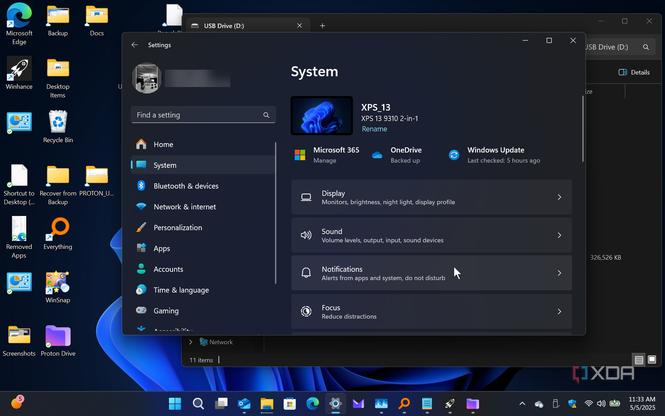 Shows system notification settings