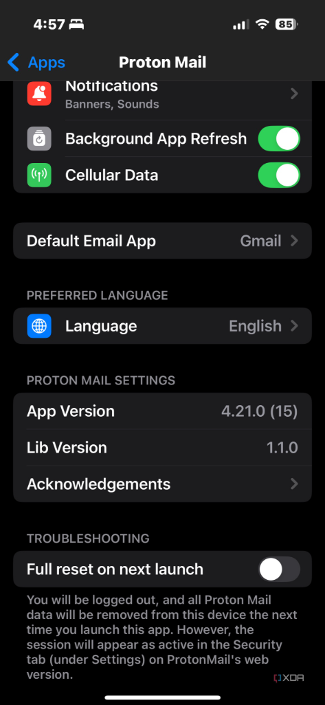 Shows selecting Proton Mail as default email app on iPhone