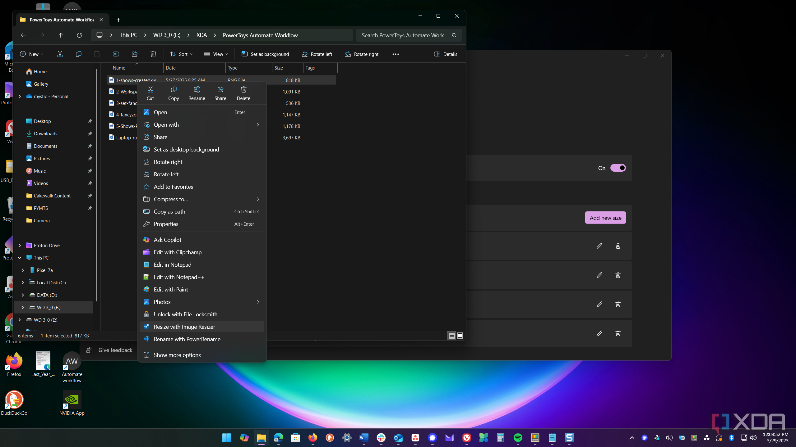 Shows image resizer in context menu
