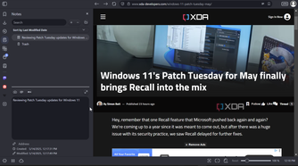 SHows running Vivaldi on Windows with notes feature