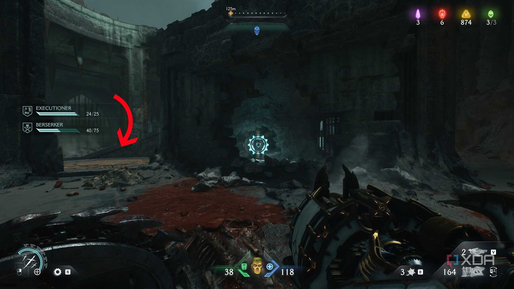 A blue energy node inside the wall in chapter 19 of Doom: The Dark Ages.