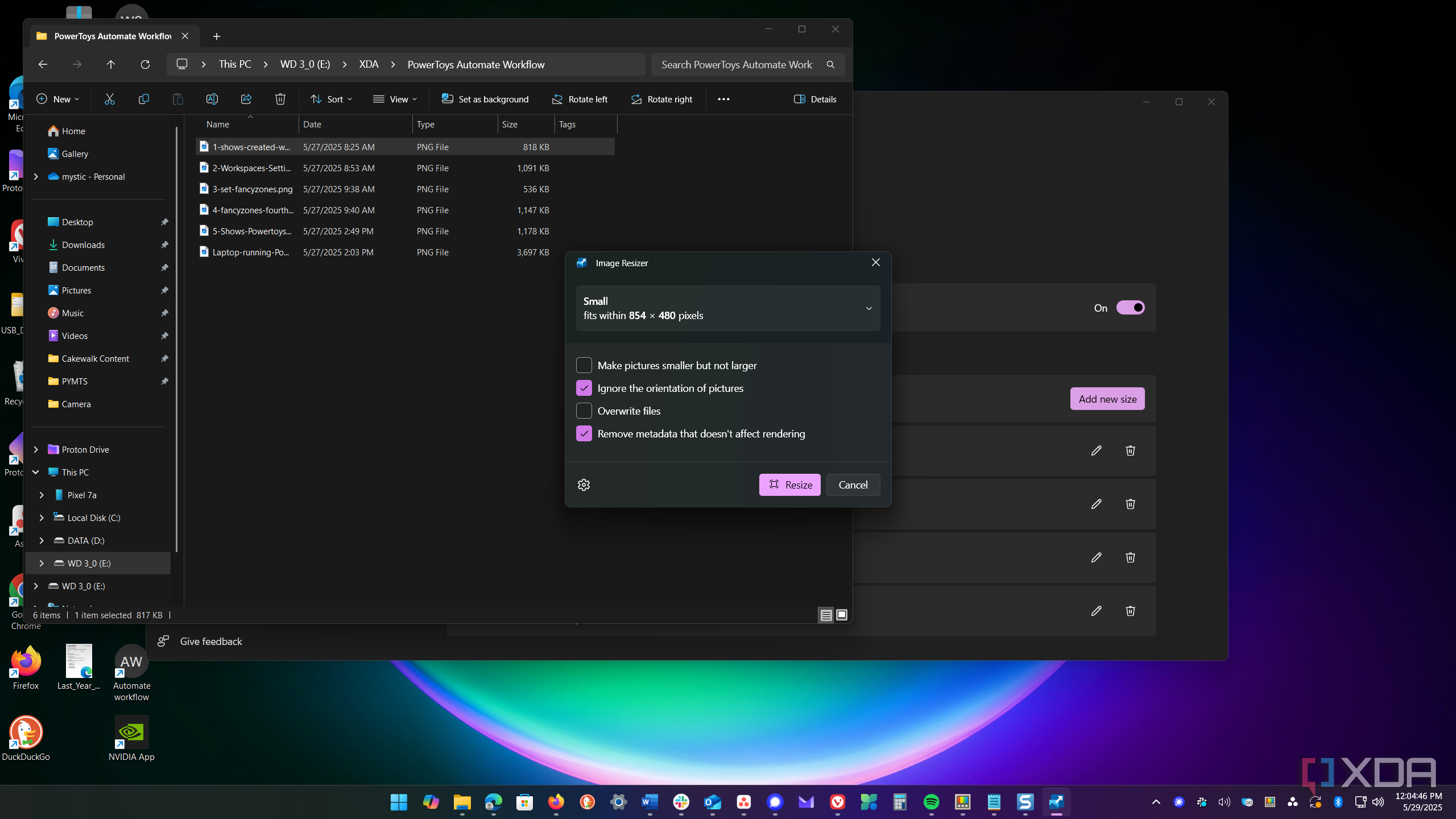Shows image resizer options